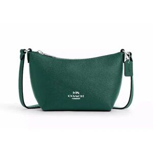 New Coach CW336 Zip Top Crossbody Bag Leather Emerald Green